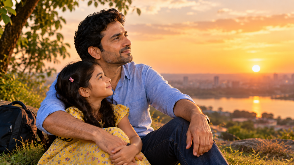 🌅कल की चिंता में आज खो गया सूर्यास्त में राघव और अनाया साथ बैठे हुए।
“आज को कल के लिए मत खोना…”
